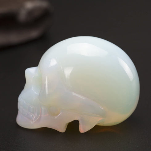 2.0inch Natural Carved Skull Crystal Reiki Healing Stone Statue Collectible Figurine (Opalite)