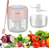 Electric Mini Garlic Chopper 2PCS Cups, Wireless Powerful Garlic Press Chopper, Portable 250ml+100ml Cups Garlic Blender For Vegetable, Fruit, Onions, Meat, Salad, Baby Food, IP68 Waterproof (Pink)