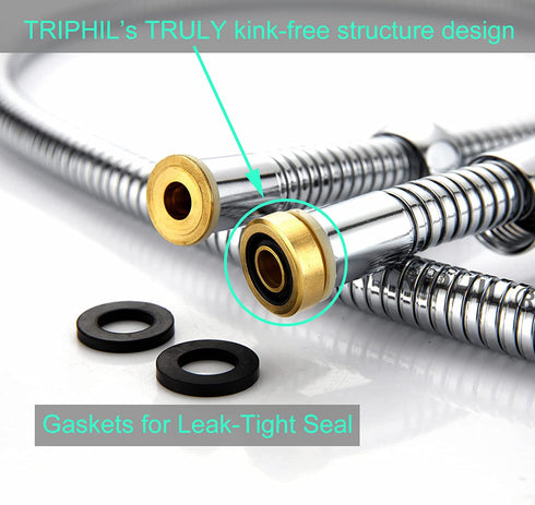 TRIPHIL Kink-free Shower Hoses Extra-long for Handheld Showerhead Hose Replacement Ultra-flexible Metal Shower Tube Extension Anti-twist 2 Brass Connectors Stainless Steel Sleeve Chrome 118 Inches