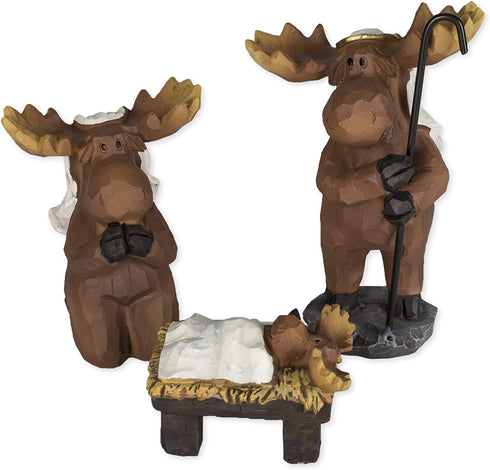 3 Piece Moose Holy Family Resin Nativity Set