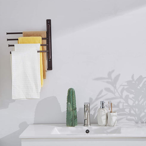 Towel Rack, 4-Arm Swivel Towel Hanger for Bathroom, Towel Bars Swing Out Wall Mounted Towel Racks Oil Rubbed Bronze