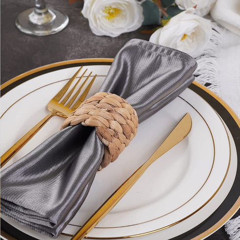 WOHIWO Napkin Rings Set of 12, Farmhouse Napkin Rings Handmade by Natural Water Hyacinth, Woven Napkin Rings for Christmas, Party, Wedding, Supplies for Dinner Table Decoration