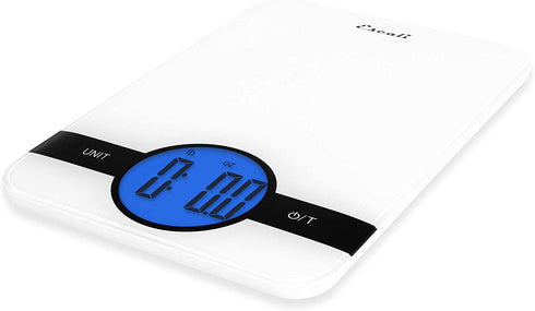 Escali Ciro C115W Blue Backlit Digital Display Table Top Scale, Tare Functionality, Liquid and Dry Measurements, Office, Kitchen, 11lb Capacity, White