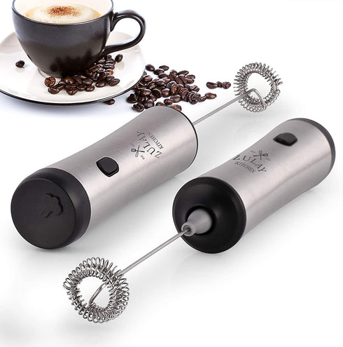 Zulay Super High Powered Rechargeable Milk Frother & Milk Foamer for Coffee - Portable Handheld Frother Whisk for Latte, Cappuccino, Matcha - Includes 1-Single & 1-Double Coil Whisks, Unlimited Life