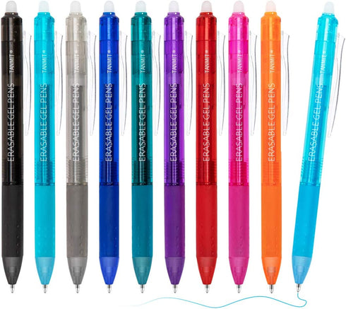 Erasable Pens, Retractable Erasable Gel Pen Clicker, 10 Colors Fine Point Gel Ink Pen for Writing, Planners, Taking Note