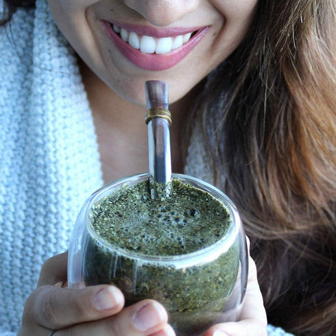 Novomates Double Wall Glass Yerba Mate Cup with Stanley Steel Bombilla Mate and Yerba Container - Yerba Mate Cup and Bombilla Set - Yerba Mate Gourd and Bombilla Mate plus Container - 8.4oz (250 ml)