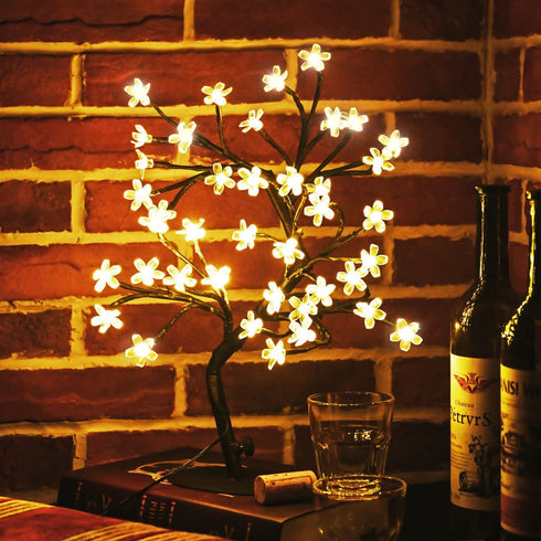 Cherry Blossom Tree Light,17inch 40LED Lighted Tabletop Artificial Flower Bonsai Tree Lamp USB Powered by ZHOUDUIDUI for Home Decor Room Office Party Wedding Christmas Decorations(Warm White)