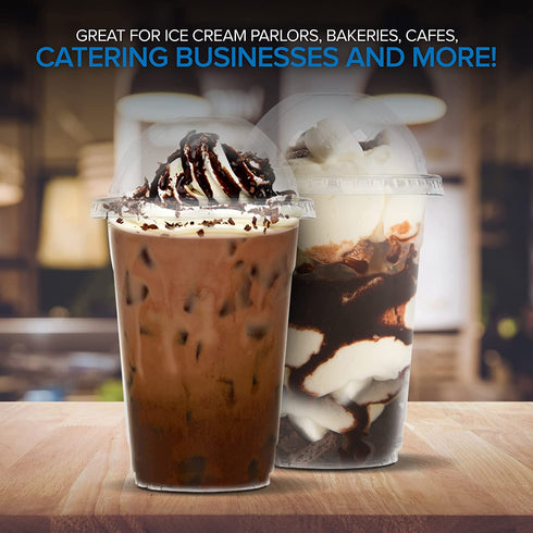 Stock Your Home 16 Oz Plastic Cups With Dome Lids (50 Count) -Parfait Cups With Lids - Disposable And Leak-Proof -Clear Cups With Dome Lids For Snacks, Food Sampling, Bakeries, Cupcakes, Ice Cream