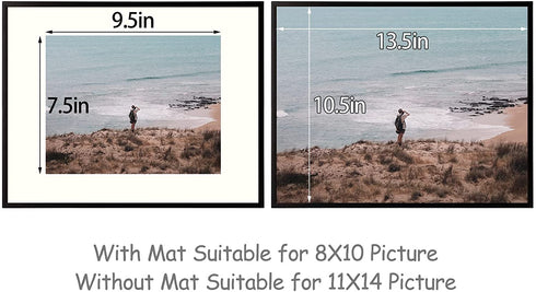 Frametory, 11x14 Aluminum Frame for 8x10 Picture with Ivory Mat for Photos Wall Display Sawtooth Hangers, Swivel Tabs Portrait/Landscape Display Great for Photos, Artworks (Black, 1-Pack)