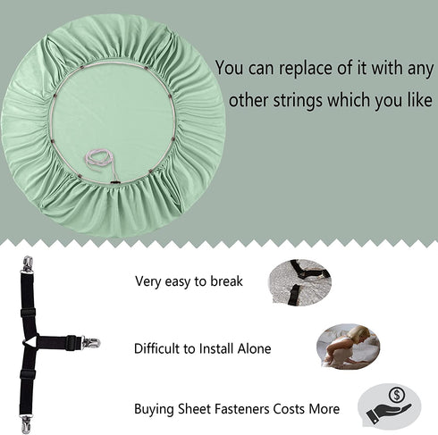 Joyching Twin XL Fitted Sheet Only with Straps Holder, 2 Side Storage Pockets, 16 inch Extra Deep Pocket, Soft Breathable 1800TCS Bedding, Sage Green