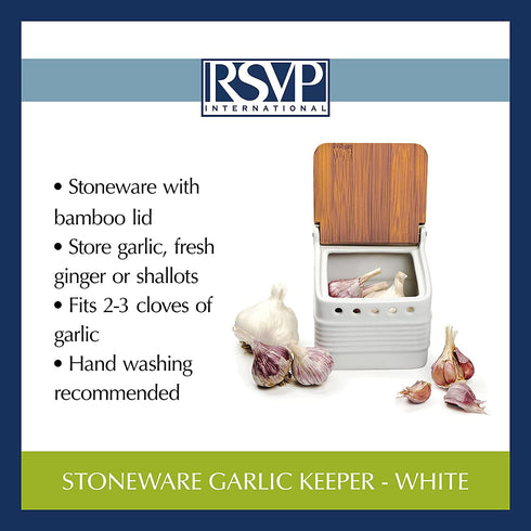 RSVP International White Stoneware Kitchen Collection, Stoneware Garlic Keeper, 4.5x4x4.5"