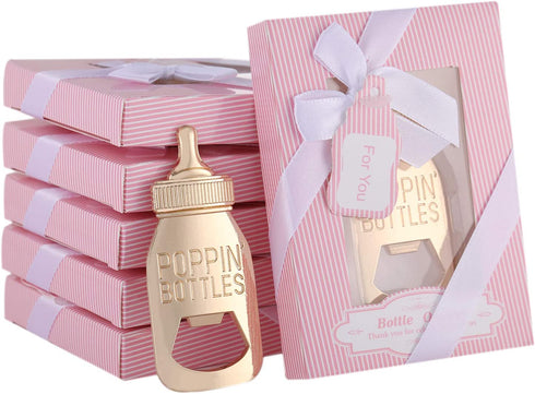 12pcs Poppin Bottle Opener Baby Shower Favor Gifts for Boy Girl with Exquisite Packaging Box Wedding Favor For Guests Baby Shower Souvenirs Party Supplies by WeddParty (New Pink)