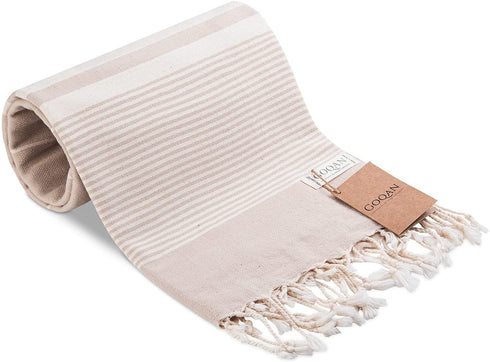 Realgrandbazaar Luna Turkish Towels Beach Towels %100 Cotton - Pre Washed Sand Free Quick Dry Soft 39x71 Bath Turkish Towel Beach Towel for Adults Oversized Clearance Goqan by realgrandbazaar (Beige)