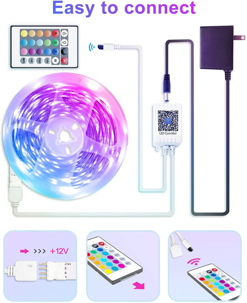 GUPUP 25 FT LED Strip Lights,Bluetooth LED Lights for Bedroom, Color Changing Light Strip with Music Sync, Phone Controller and IR Remote(APP+Remote +Mic).