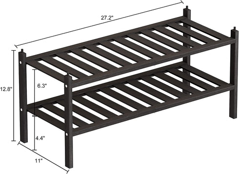 Dranixly Shoe Rack, 2-Tier Bamboo Stackable Shoe Shelf Storage Organizer, Shoe Stand for Closet, Entryway, Hallway, Bathroom and Living Room?Black?