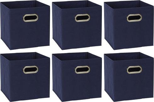 Household Essentials 81-1 Foldable Fabric Storage Bins | Set of 6 Cubby Cubes with Handles | Navy Blue, 6 lbs