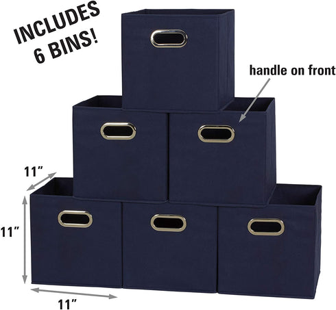 Household Essentials 81-1 Foldable Fabric Storage Bins | Set of 6 Cubby Cubes with Handles | Navy Blue, 6 lbs