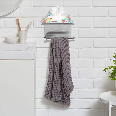 Brushed Nickel Toilet Paper Holder with Shelf for Phone Wipes Storage - Wall Mount/Adhesive, Stainless Steel TP Towel Hanger for Bathroom RV