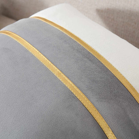 WACOMECO Velvet Throw Pillow Covers - Soft Decorative Cushion Covers Cases with Gold Leather for Sofa Bedroom Livingroom Car, 18 x 18 in, Grey and White