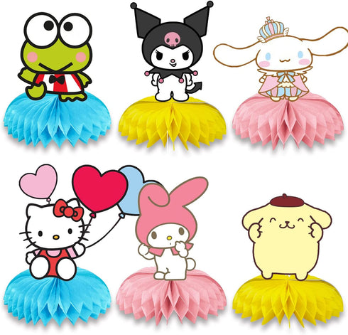 6Pcs Kitty, Kuromi, Keroppi Birthday Party Supplies, Kawaii Sanrio Theme Party Centerpieces, 3D Double Side Table Toppers, Cake Toppers, My Melody Birthday Decorations for Girls and Boys Baby Show