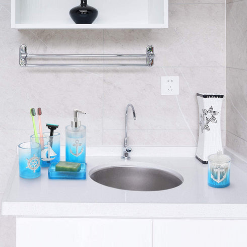 Bathroom Accessories Set, 5 PCS Resin Glass Bath Ensemble Set - Soap Dispenser + Soap Dish + Tumble Cup + Toothbrush Holder + Cotton Canister, Modern Bathroom Home Decor, Countertop Vanity Organizer