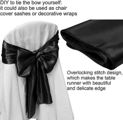 Aneco 12 Pack Satin Table Runner 12 x 108 Inch Black Long Wedding Satin Silk Table Runner for Wedding Banquet Graduations Birthday Party Decoration