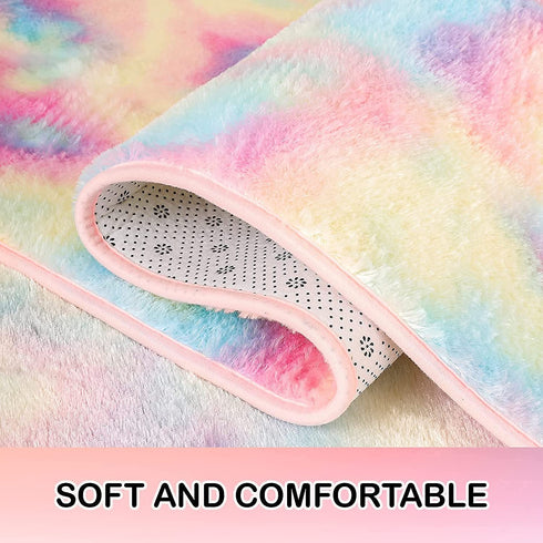 Wondo Super Soft Rainbow Rugs for Girls Bedroom Living Room, Fluffy Colourful Area Rug Shaggy Comfy Modern Home Decor Rugs playroom Mat Cute Plush Carpet for Kids Nursery, 3x5 Feet