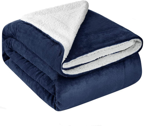 Comaza Sherpa Fleece Throw Blanket - Navy Blue Reversible Thick Blanket Extra Soft Warm & Cozy Microfiber Blanket (50x60 inches)