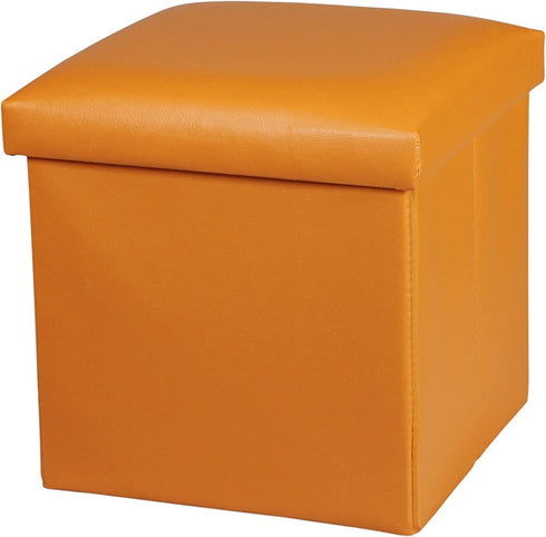 NISUNS OT01 Leather Folding Storage Ottoman Cube Footrest Seat, 12 X 12 X 12 Inches (Orange)