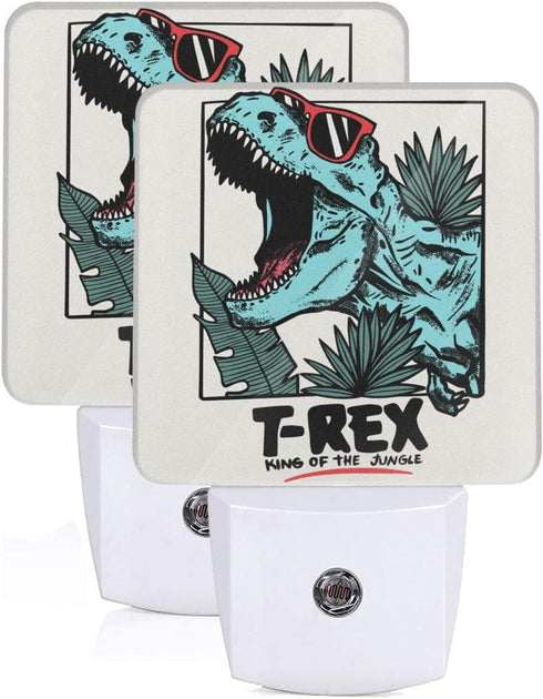 Dinosaur Tyrannosaurus T Rex Set of 2 Night Light Auto Sensor Dusk to Dawn Energy Efficient Plug in Led Nightlight Home