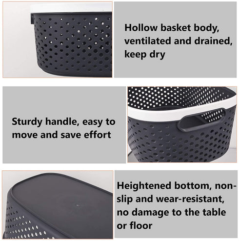 Plastic Storage Baskets with Handles Shower Caddy Portable Storage Bins Organizer for Bathroom Dorm Household Storage Bedroom and Kitchen, Black