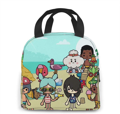 Zhousongst Toca Life World Portable Insulated Lunch Bag Picnic Bags Box with Front Pocket,Black,One Size