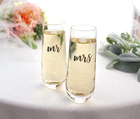 Lillian Rose Gold Mrs. Stemless Champagne Glass, 1 Count (Pack of 1), Clear