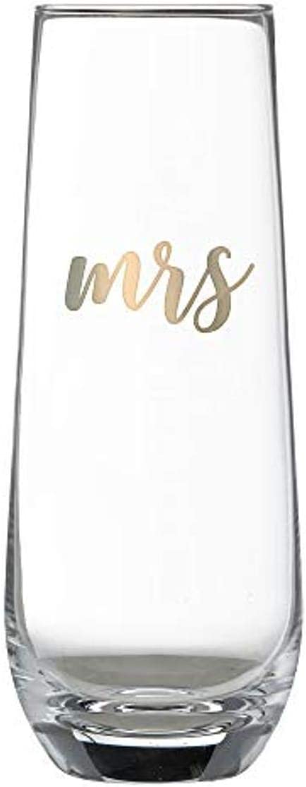 Lillian Rose Gold Mrs. Stemless Champagne Glass, 1 Count (Pack of 1), Clear