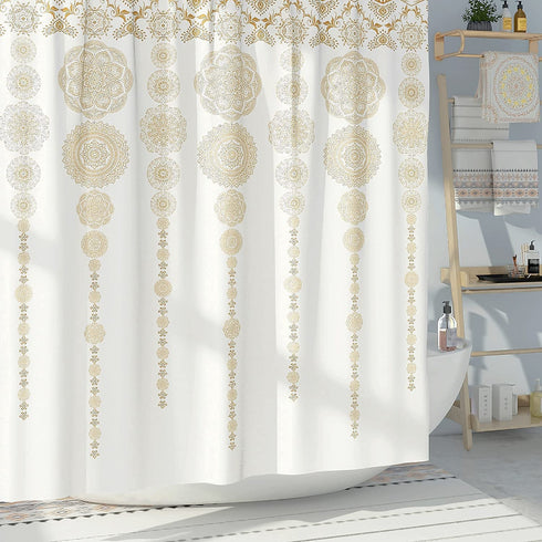 DESIHOM Gold Boho Mandala Shower Curtain Bohemian Theme Medallion Shower Curtain Polyester Fabric-72" x 72"