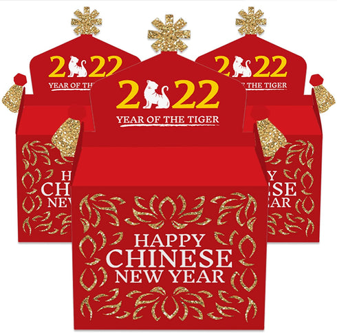 Big Dot of Happiness Chinese New Year - Treat Box Party Favors - 2022 Year of the Tiger Party Goodie Gable Boxes - Set of 12