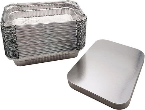 HOMEDECISION 213X143X43mm(8.38X5.63X1.69inch) Disposable Aluminum Foil Pans Take-out Containers with Lids 50-Pack