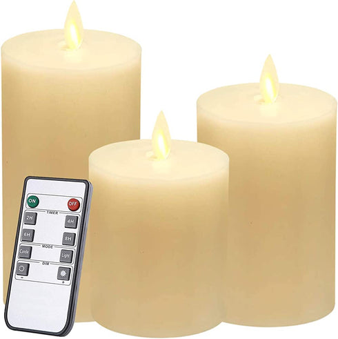 Jiyimi Ivory Flameless Candles Set of 3 LED Battery Powered Flickering Real Wax Pillar Light (4/5/6 inch)with Remote Control Timer for Child Birthday Party Easter Wedding Fireplace Home Diner