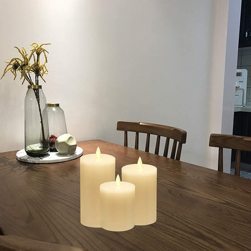 Jiyimi Ivory Flameless Candles Set of 3 LED Battery Powered Flickering Real Wax Pillar Light (4/5/6 inch)with Remote Control Timer for Child Birthday Party Easter Wedding Fireplace Home Diner