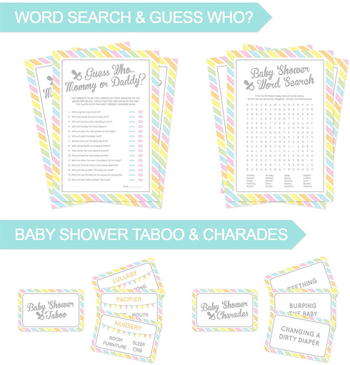 Baby Shower Bundle - 7 Fun Baby Shower Games (gender neutral party games pack for 1-20 guests - unisex/girls/boys)