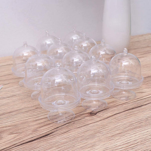 BESTONZON 12pcs Mini Candy Box Plastic Mini Cake Stand Chocolate Cupcake Candy Display Plate with Lid Birthday For Wedding Party Supplies, 3.15x2.16x2.16in (Tranparent)