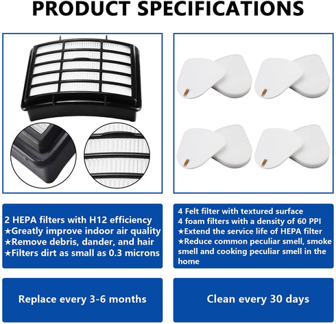 2 HEPA + 4 Foam & Felt Filters Compatible with Shark Navigator Lift-Away NV350, NV351, NV352, NV355, NV356E, NV357, NV360, NV370, NV391, UV440, UV490, UV540, Compare to Part # XFF350 & XHF350