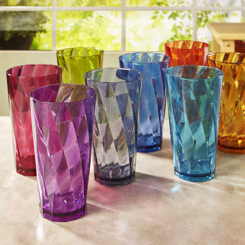 US Acrylic Optix 20-ounce Plastic Tumblers | set of 8 in Jewel Tone Colors