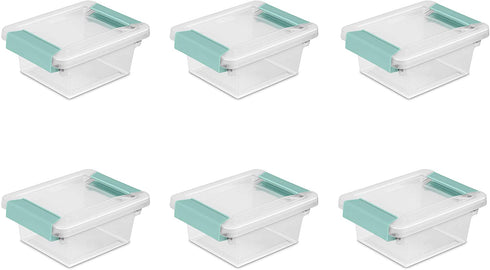 Sterilite 19698606 Mini Clip Box, Clear with Blue Aquarium Latches, 6-Pack