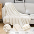 MIULEE Fleece Throw Blanket with Pompom Fuzzy Soft Flannel Cream White Blanket Plush Warm Cozy Bed Blanket for Couch Sofa Chair Boho Decor Throw Size 50"x60"