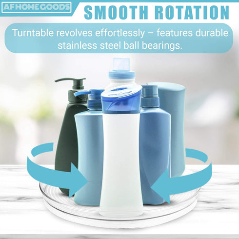 AF home goods Clear Lazy Susan Turntable 2 Pack, 10.6 Inch Kitchen Organization Turntable Cabinet Organizer, 360° Spinning Storage Container for Fridge Pantry Vanity Bathroom Countertop Makeup