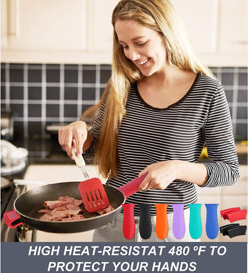 10 Pcs Non-Slip Silicone Hot Handle Holder & Assist Grips, Potholder for Cast Iron Skillets, Heat Resistant Handle Cover Sleeve for Frying Pans, Casserole, Cookware Handles