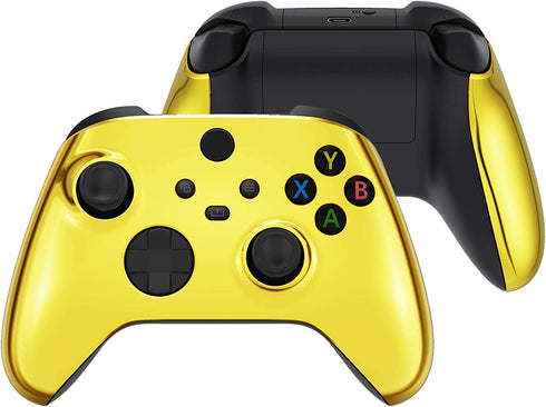 eXtremeRate Chrome Gold Replacement Handles Shell for Xbox Series X Controller, Custom Side Rails Panels Front Housing Shell Faceplate for Xbox Series S Controller - Controller NOT Included