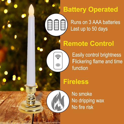 Lotus Hills Flameless Window Candles with Remote and Timer, 6 Packs Battery Operated Window Candles with Gold Candle Holders, Flickering Led Window Candles for Newyears Party Wedding Decorations