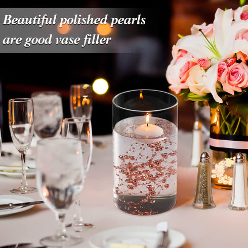 157 Feet 24 Strings Pearl String for Floating Candles Highlight Faux Pearl for Vase Filler for Wedding Dinning Table Party Home Centerpieces (Rose Gold)